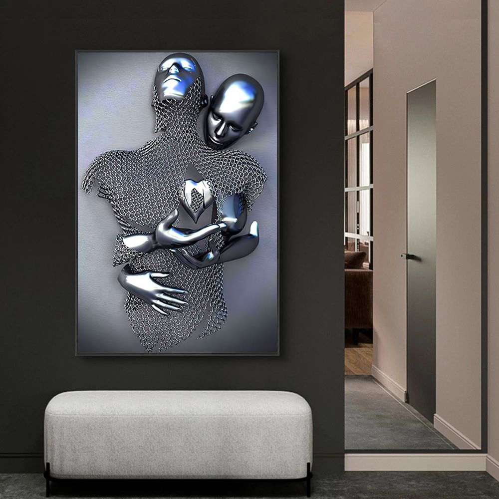 

Metal Figure Sculpture Art Canvas Painting Wall Art Romantic Statue Picture Posters and Prints Quadro for Living Room Home Decor