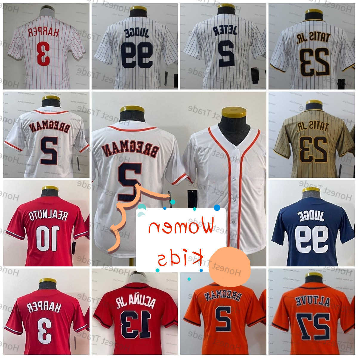 

New Yorks Tees Yankees 10 JT Realmuto Bryce Red Jersey Youth Harper Aaron 2 Alex Judge Bregman 27 Jose 2 Derek Altuve Ronald Jeter 13 Acuna Jr White Brown Kids W, Style 3