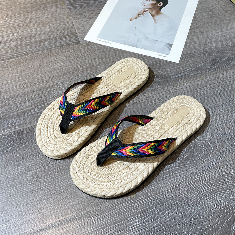 

Slipper's Sandals Summer Beach Slippers Bohemia Dress Flat Slides Casual Weave Ladies Flip Flops Fashion 230419, 1299-beige