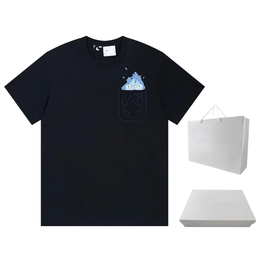 

Mens T shirt Brand Designer Europe and America LOE Rohar Mobile Castle Small Flame Casifa Embroidery Mens and Womens Loose Short Sleeve Gift Box