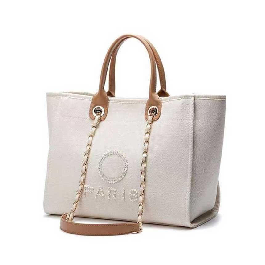 

50% off Luxury Label Pearl Beach Canvas Bag Classic Big Handbags Portable Large Capacity Gy3q, Beige