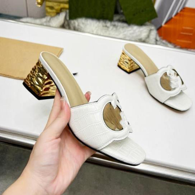 

Luxury Slippers Chunky Heel Womens Sandals Designer Sliders Real Leather Hollow Snake Pattern High-heeled Summer Beach Shoes EU44, 9#