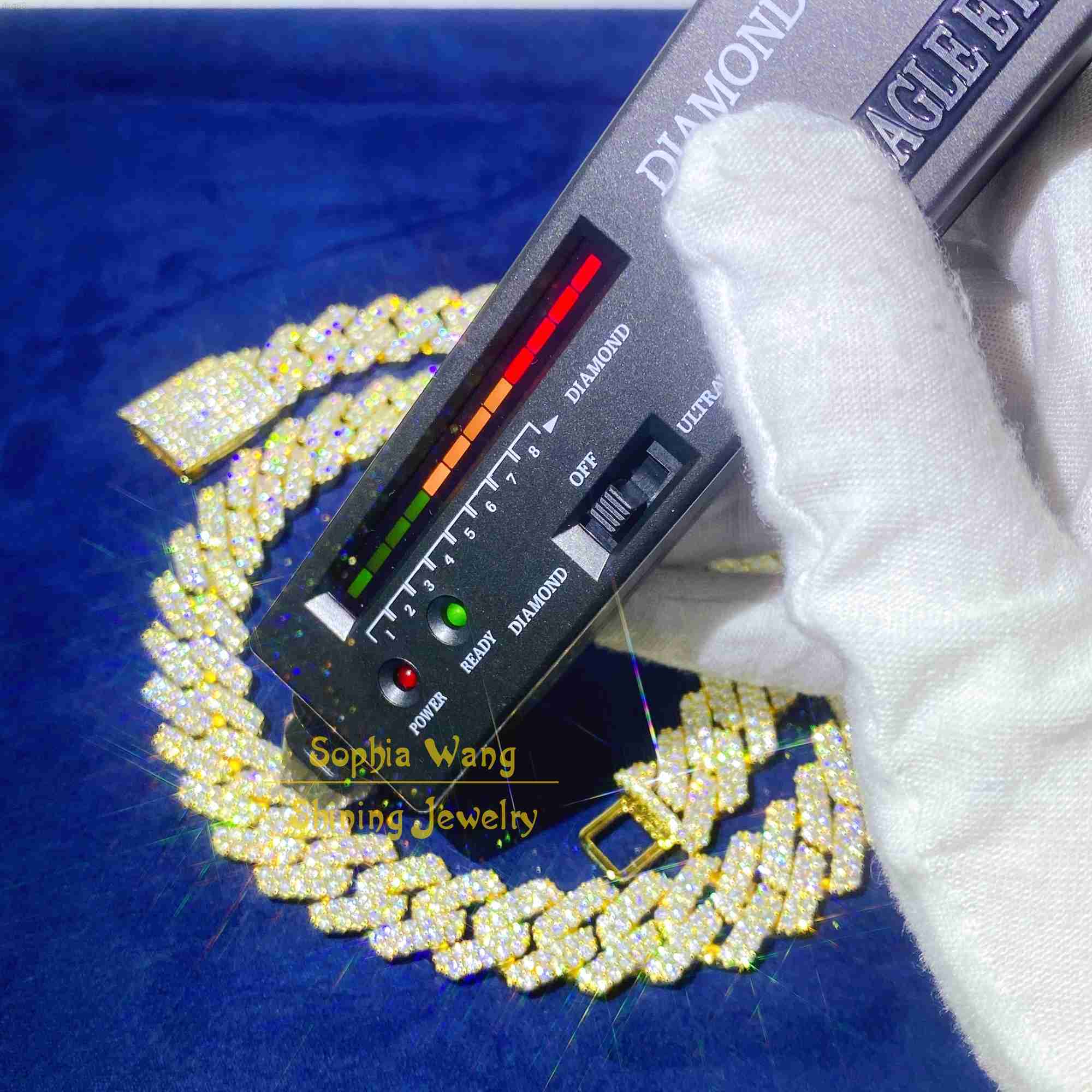 

iced out 15mm gold plated moissanite cuban link chain jewelry necklace