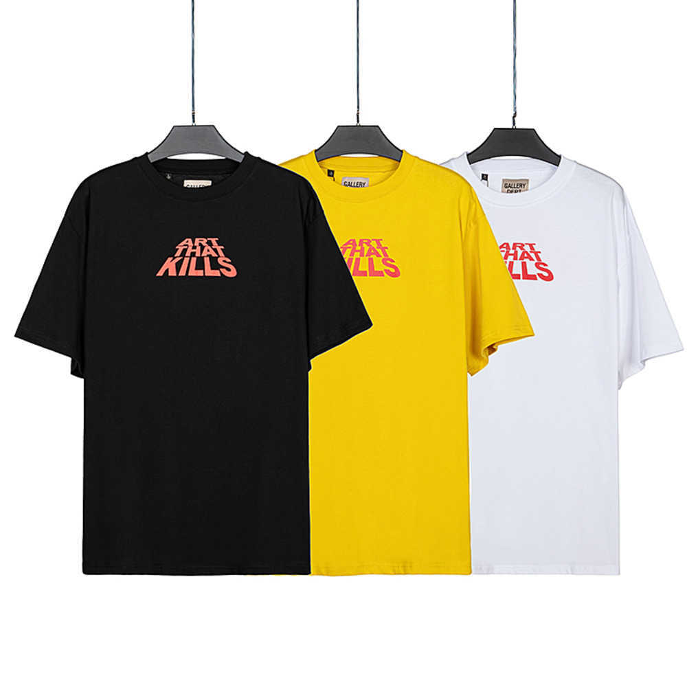 

Fashion Designer Clothing Galleryes Depts Tees Tshirt Art That Kills Printed Crew Neck Trend Cylindrical T-shirt Casual Streetwear Sportswear Hip hop Streetwear, Yellow