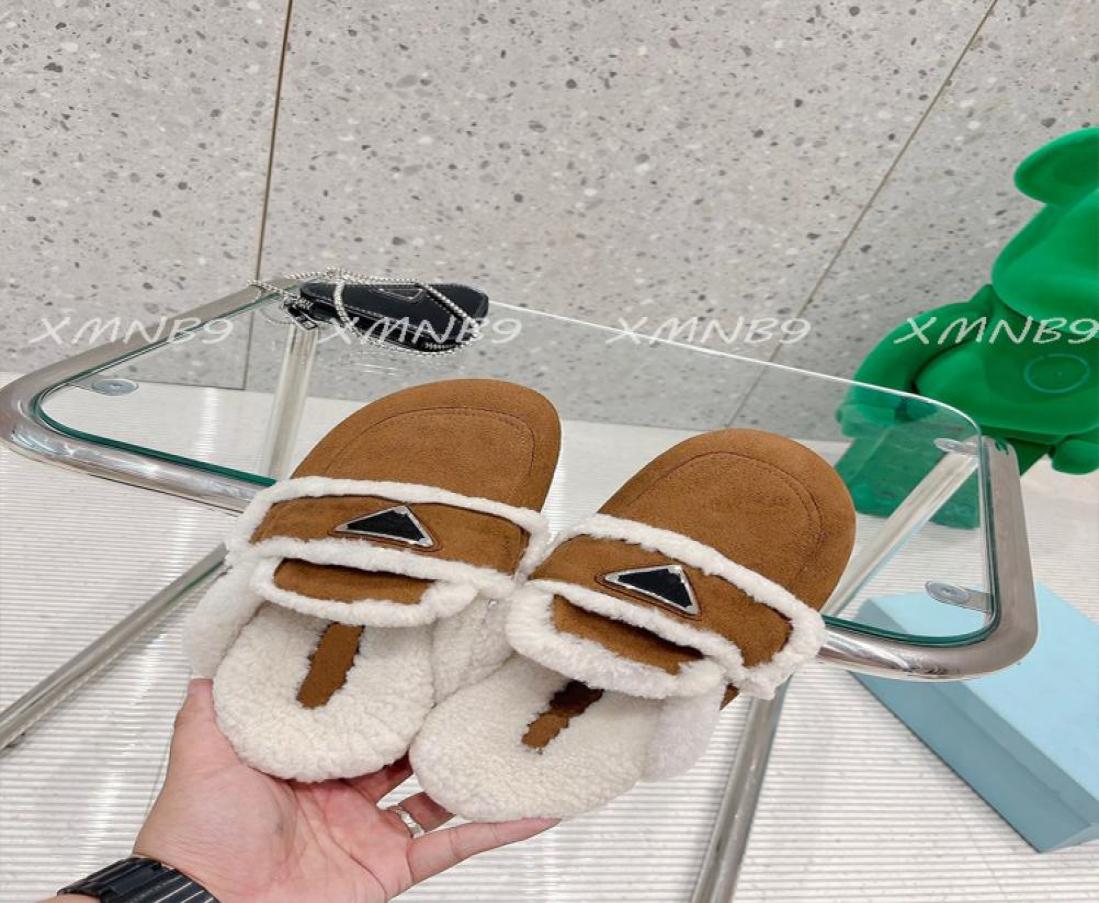 

2022 Luxury Designer Ladies Slippers Inverted Triangle Winter Top Sheepskin Wool One Warm and Wearresistant Home Original Wool Ha5482305, Light tan