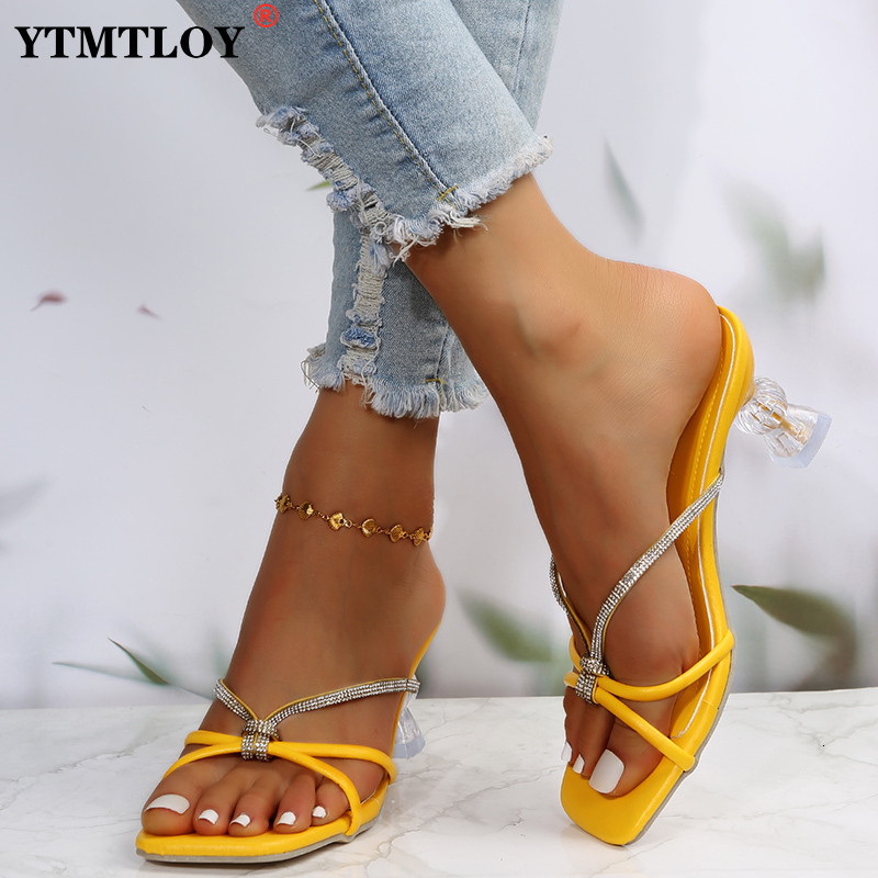 

Slippers Yellow Sandal Fashion High Heels Sandals Ladie Shoes Summer Sexy Outdoor Women Slides 230419
