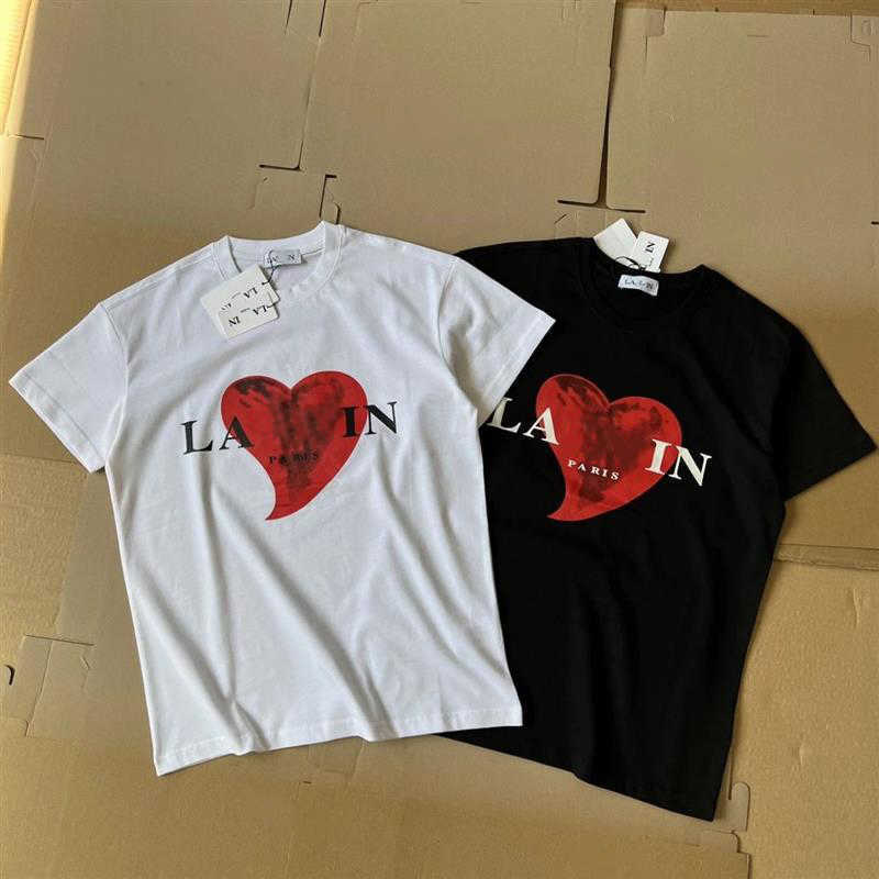 

Designer Luxury Lanvins Classic Fashion Versatile Men Women Printing Red Heart Short Sleeve French Loose T-shirt Love Couple Shirt Lover