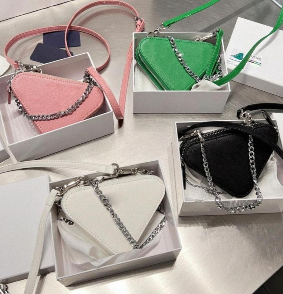 

Saffiano Leather Mini Pouch Bags Designer Crossbody Triangle Silhouette Zipper Closure Clutch Purse Handbag Nylon Lining Shoulder 8769172, White