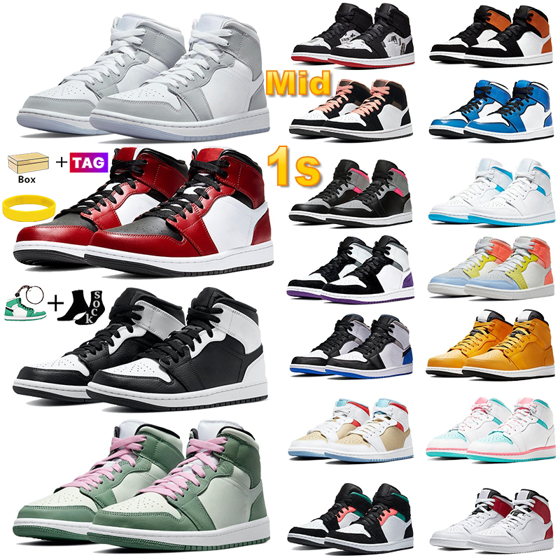 

Jumpman 1 Basketball Shoes Mens 1s Mid Barcelona University Gold UNC Chicago Toe Paint Drip Carbon Fiber Dutch Green Womens Men Sports Sneakers Trainers 36-46, Grey camo