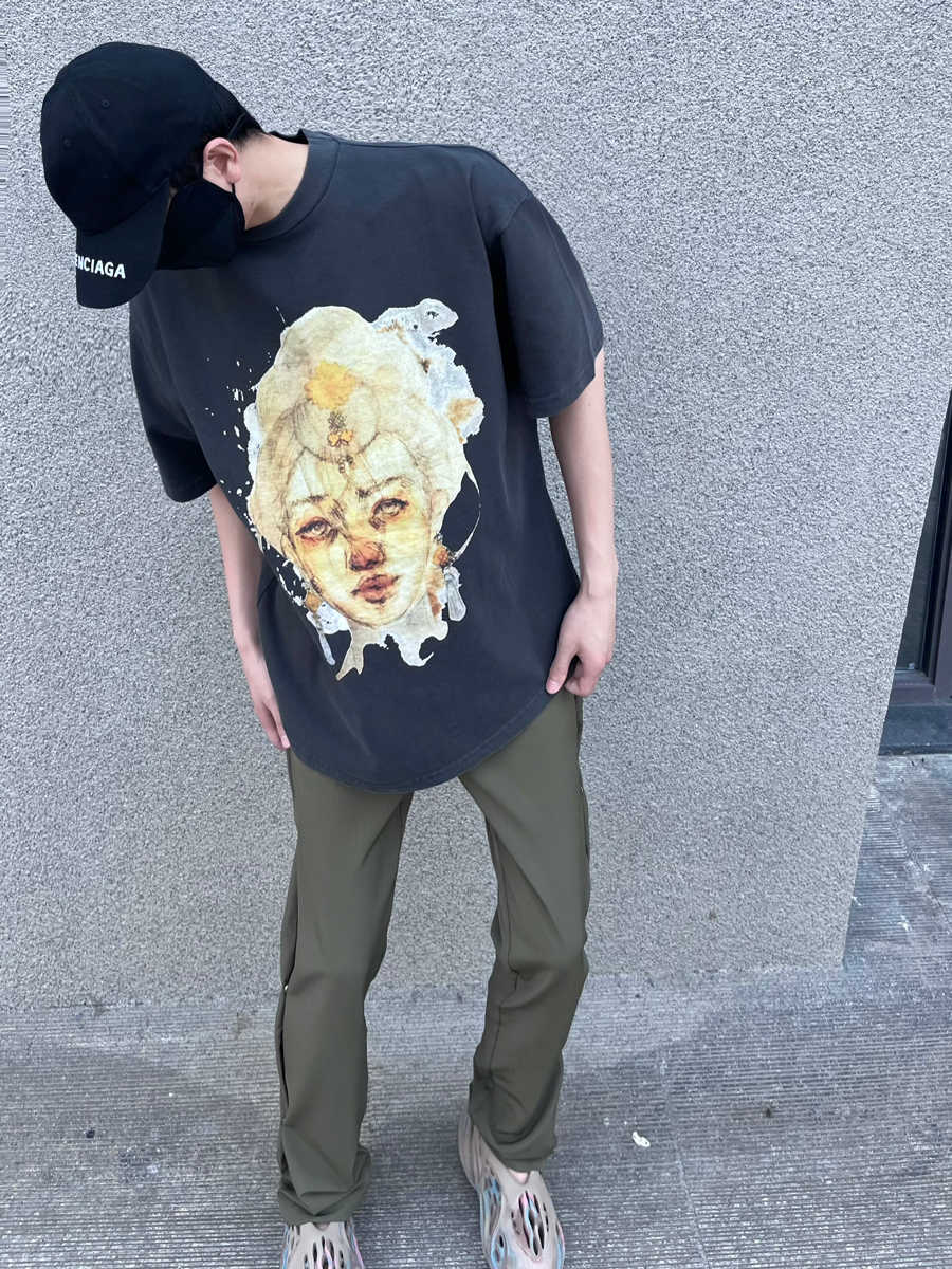 

Fashion Designer Clothing Tees Rock Tshirt High Quality Galleryes Depts Sketch Goddess Letter Print Washed Worn Short Sleeve T-shirts Men Women Hip hop TShirts Tops, Wash black