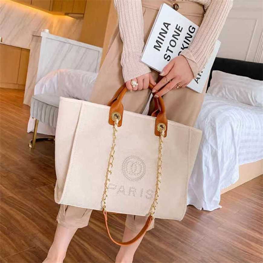 

80% Off Label Classic Pearl Beach Luxury Bag Designers Canvas Portable Large Capacity Female Big Handbags Backpack Bnll, Beige