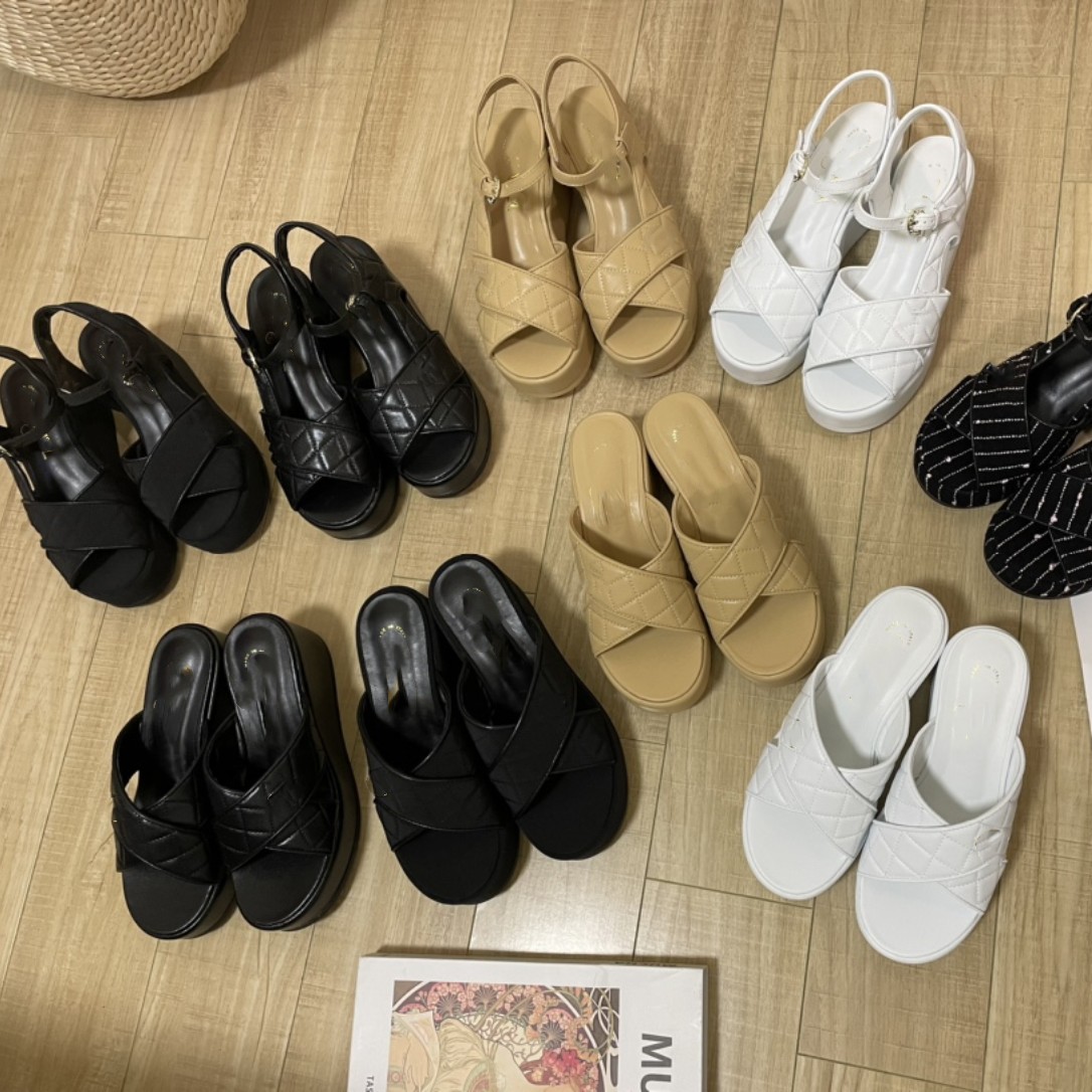 

Denim Tweed Dad Sandal Plaid Quilted Women LOGO Sandals slipper Cross Strap Peep Toe High HEELS Mule LOGO Dress Shoes Platform Wedges Chain Diamond Buckle Slide Flops, Chanp1