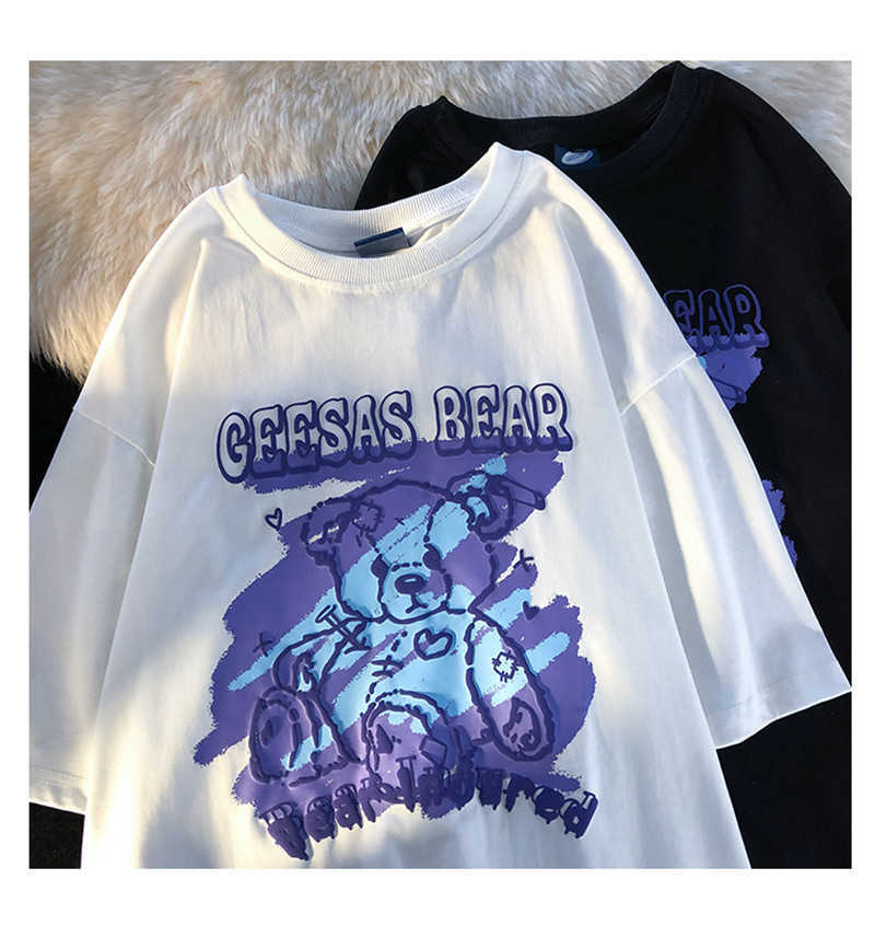 

Women's T-Shirt Kawaii Doodle Bear Print Women Oversized T Shirt Letters Vintage Streetwear Cartoon TShirt Harajuku Female Tops Tee Y2K Z0418, Y2k-white