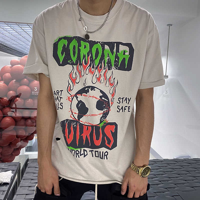 

Fashion Designer Clothing Tees Rock Tshirt Galleryes Depts Earth Virus Limited Washing Used Short Sleeve Vintage High Street Men's Loose T-shirts Sportswear 23ss, White