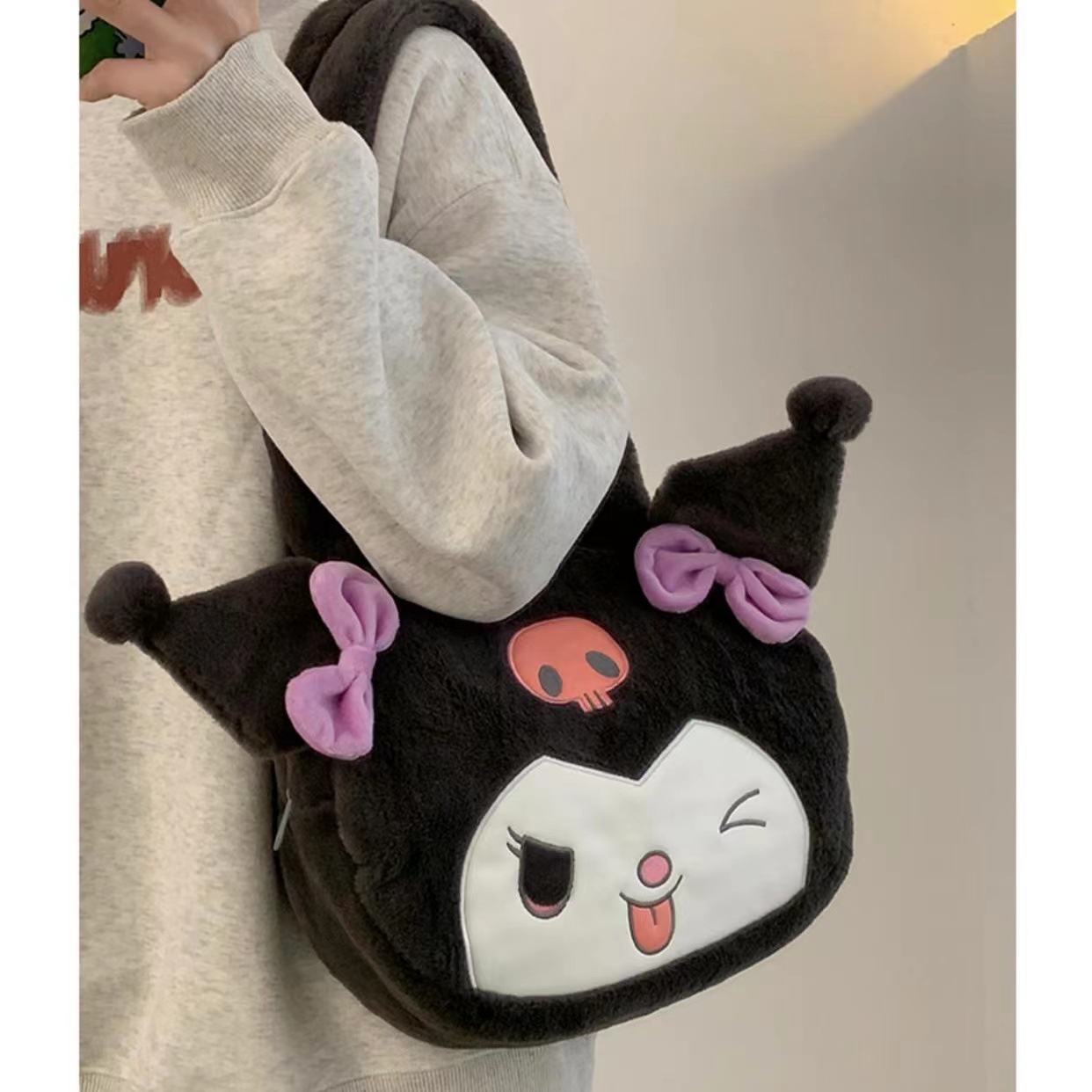 

Kawaii Black Purple White Big Eye Plush Shoulder bag Girl Cute Soft Accessories Zipper Shoulder Bag Girls Birthday Gift Big Capacity, Mix