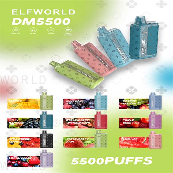 

Original ELFWORLD DM 5500 Puffs Disposable Vape Pen Cigarettes 650Mah Recharger Battery 13ML 10 Flavors Available Vape pen Ecigs Vapor Wholesaler Kit