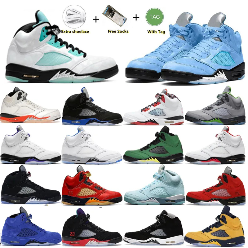 

New 5 Men Basketball Shoes 5s Aqua UNC Doernbecher Green Bean Raging Red Stealth The White Cement Metallic Flight Oreo Wings Ice Blue Man Sports Sneakers