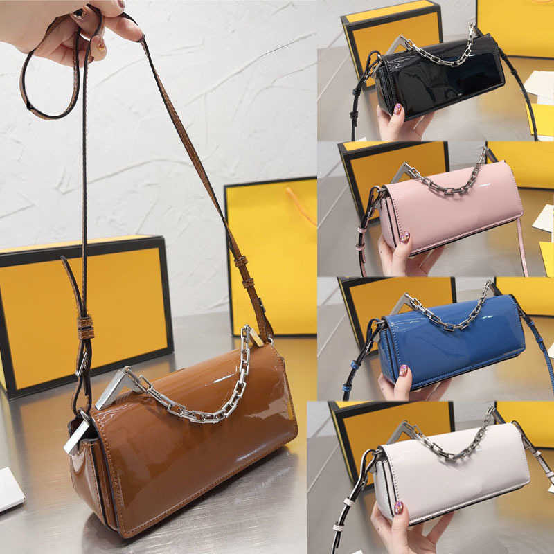 

NEW F Letter Designer Bag 5 Color Women Crossbody Bags Chian Luxurys Handbag Versatile Shoulder Bags Glossy Leather Tote Bag Purse 230301, Pink