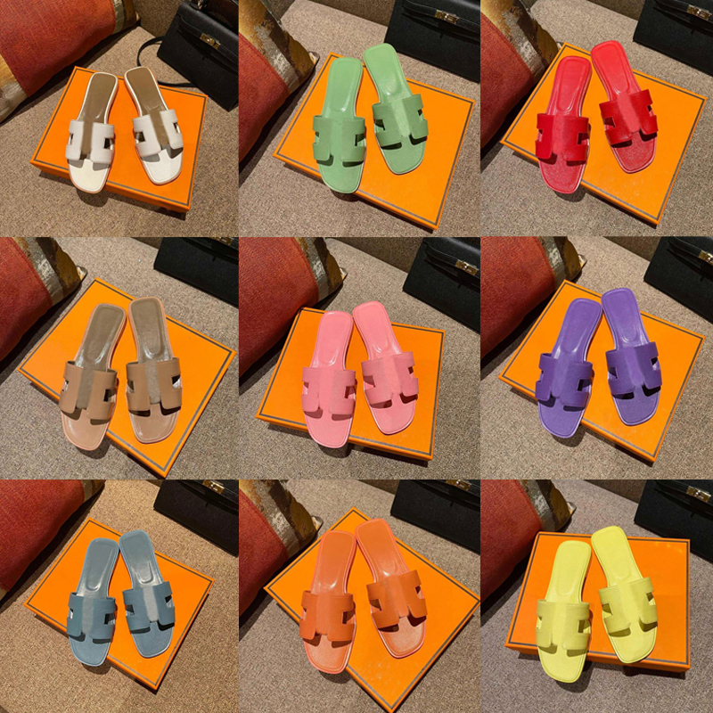

Designer Sandals Women Oran Slippers Fashion Summer Shoes Classic Solid Real Leather Flat Heels Sandels Beach Flip Flops, 14#