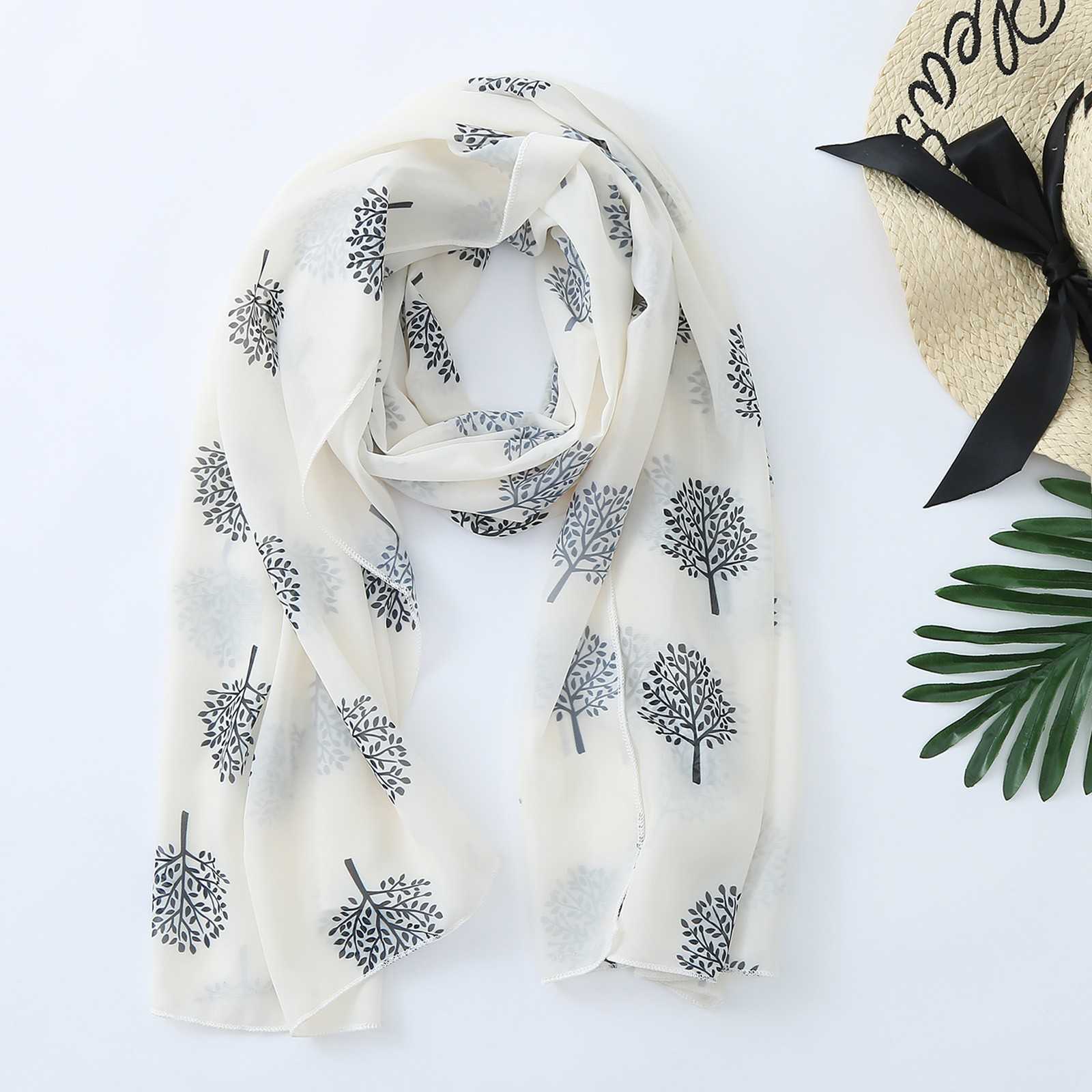 

Scarves 25# Chiffon Tree Print Silk Scarf Shawl Fashion Women Long Soft Beach Scarves Leaves Infinity Wrap Silk Shawl Travel Scarves AA230418