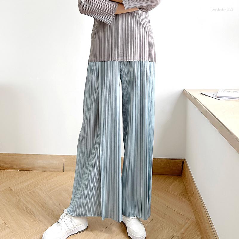 

Women's Pants Miyake Designer Women's Pleated Wide-leg High-waist Drape Loose Slit Solid Color Casual, Picture color