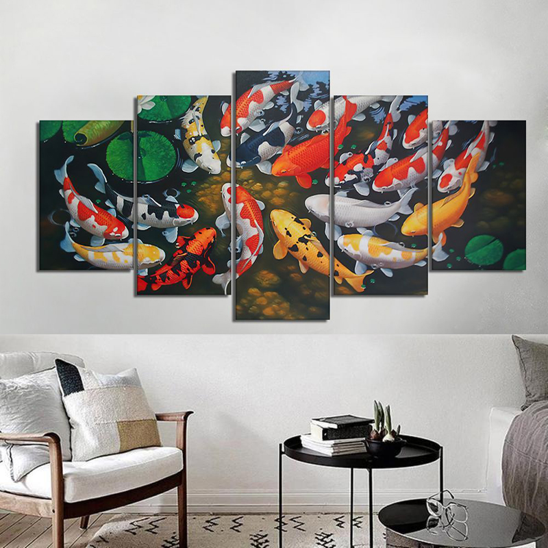 

5pcs Set Goldfish Lotus Canvas Painting Posters And Prints Koi Fish Feng Shui Wall Art Picture For Living Room Home Decor