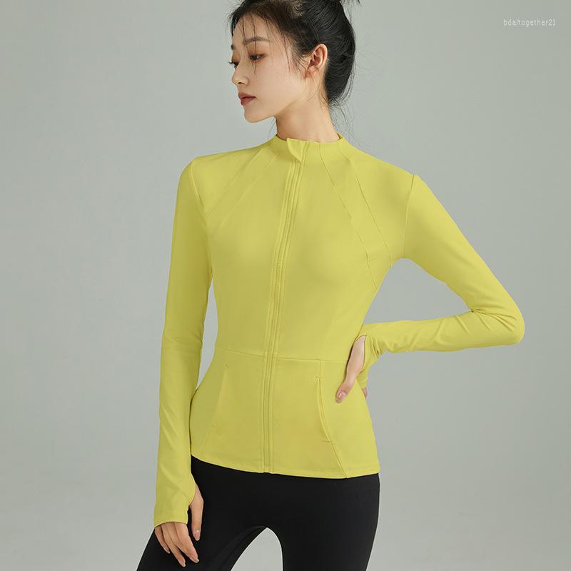 

Active Shirts Spring Yoga Suit Women's Mock Neck Zipper Sports Jacket Quick Drying Slim Fit Fitness Long Sleeve Sportswear Top, Auburn