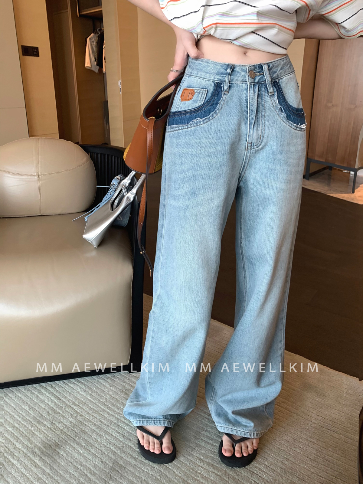 

Men's Jeans ADER ERROR Loose casual straight leg jeans men's and women's spring autumn high waist neutral vertical sense wide pants 230419, Sky blue