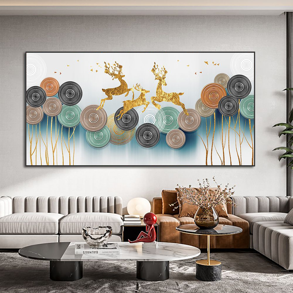 

Canvas Painting Abstract Golden Deer Wall Art Picture Modern Nordic Landscape Posters And Prints For Living Room Home Decor