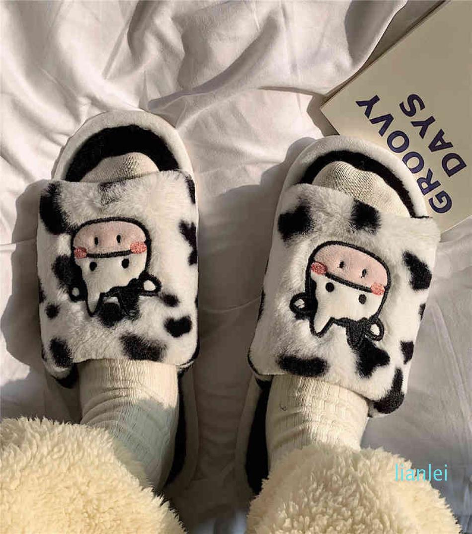 

cute couple fashion cartoon pattern adult autumn and winter nonslip warm indoor fluff slippers home shoes women 2112235829980, White