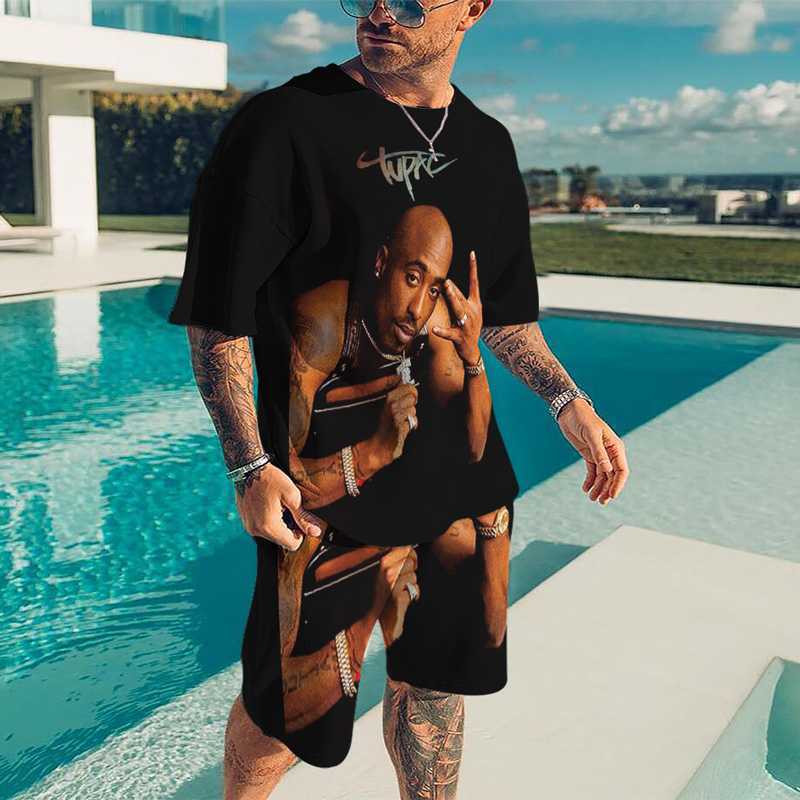 

Tracksuits Summer Streetwear Outfits Men Set Tracksuit Oversized Clothes 3d 2pac Printed t Shirt Shorts 2piece Sportswear Male Tshirts, Kz-ot1137