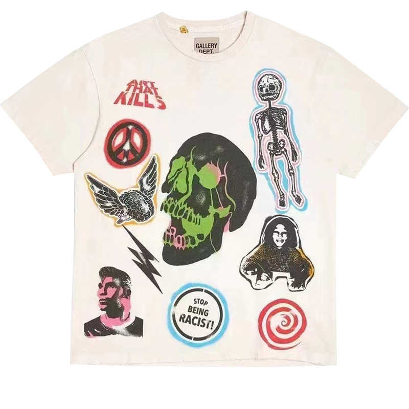 

Fashion Designer Clothing Tees Rock Tshirt Galleryes Depts. 22ss Skull Graffiti Devil Flame Old Destruction Men's Women's Short Sleeve T-shirt Hip hop TShirts Tops, Creamy-white