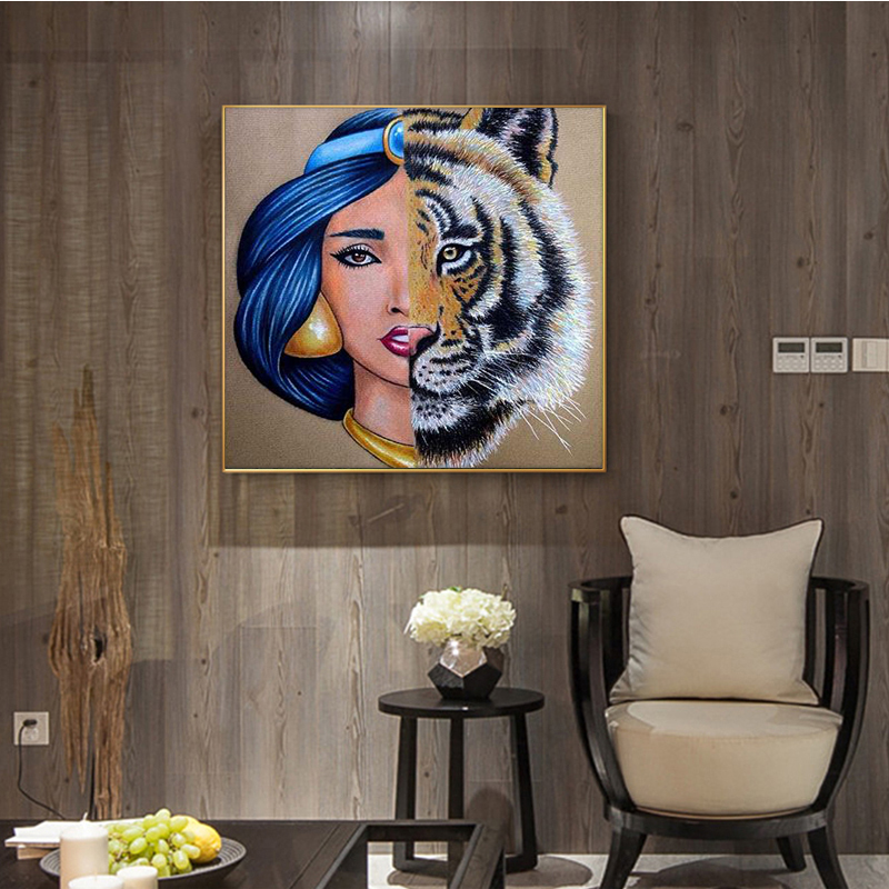 

Women And Tiger Oil Painting Wild Animals Canvas Art Painting Posters and Prints Cuadros Wall Art Pictures For Living Room