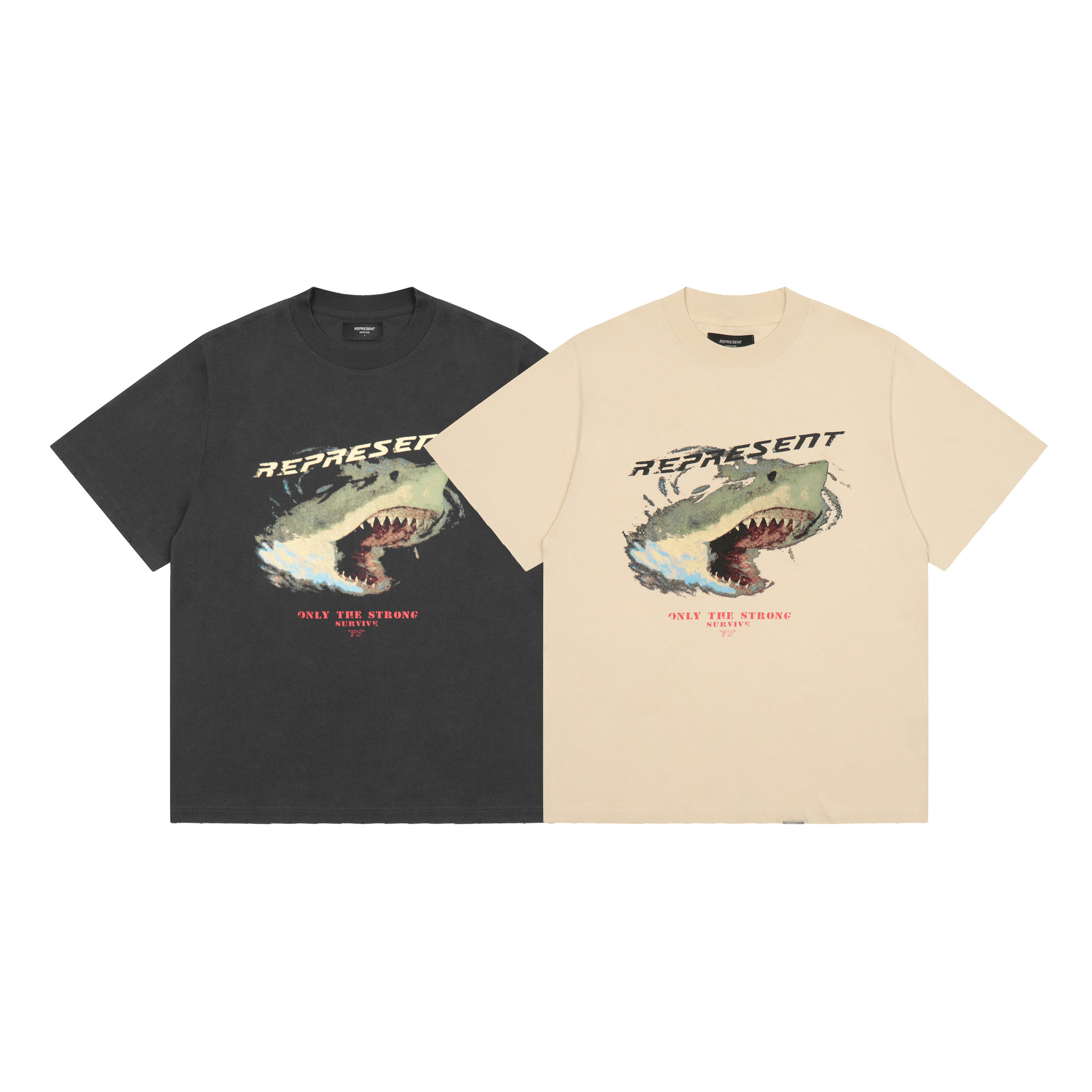 

American Tide Men's T-Shirts Shark Wash Made Old High Street Loose Short Sleeve T-shirt Men's and Women's, Khaki