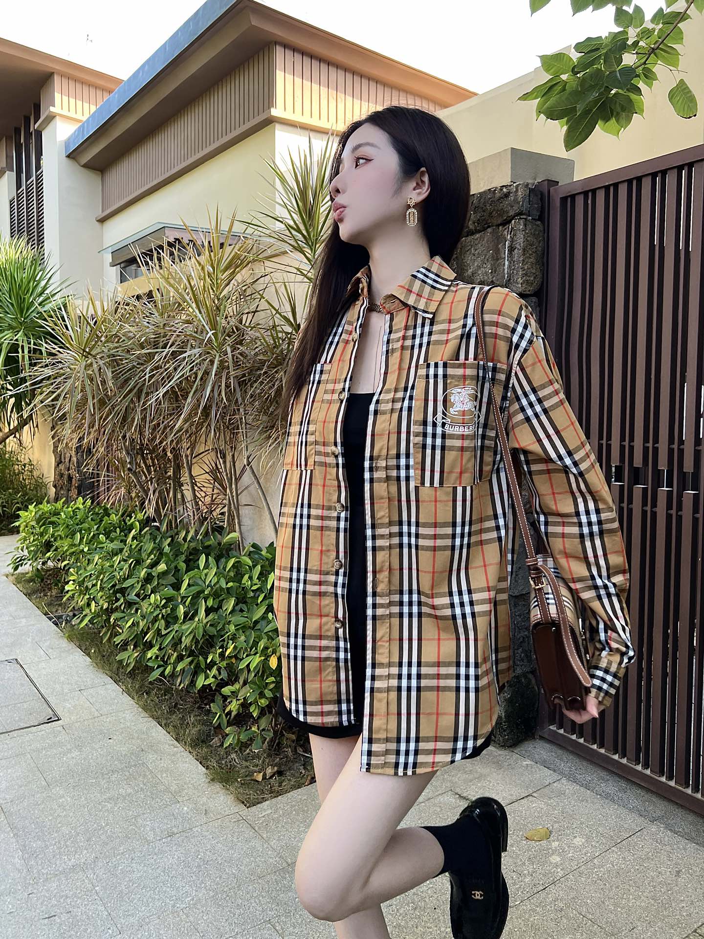 Womens Blouses Designer Shirts Classic Summer Plaid T-Shirt Casual Long Sleeve Top-image-859901399