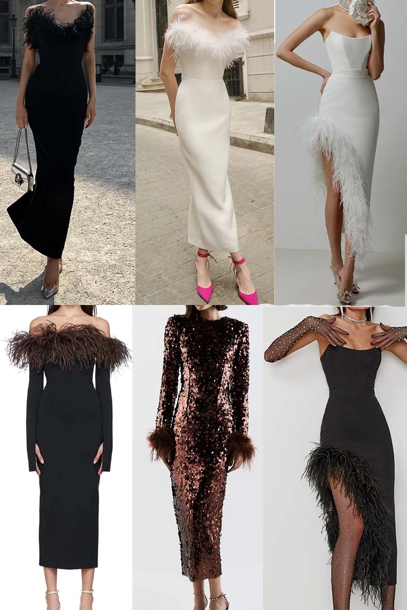 

Women Casual Dresses Off Shoulder Slim Skirt Bodycon Dress Tight Clothes Mini One-Pc Dress With Feather Decoration Hot Sexy Desgin, 16
