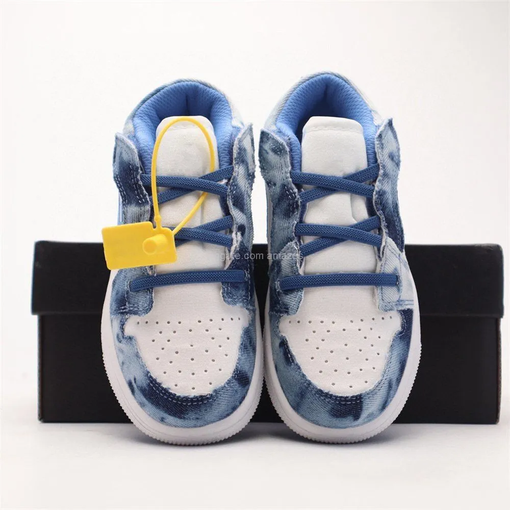 

2022 Hot Kids 1 Low Alt Washed Denim Ps Basketball Shoes Dm8948 -100 White Blue Girls Boys Children Sneakers Us Size 7 .5c -3y Eur Size 24 -, 004