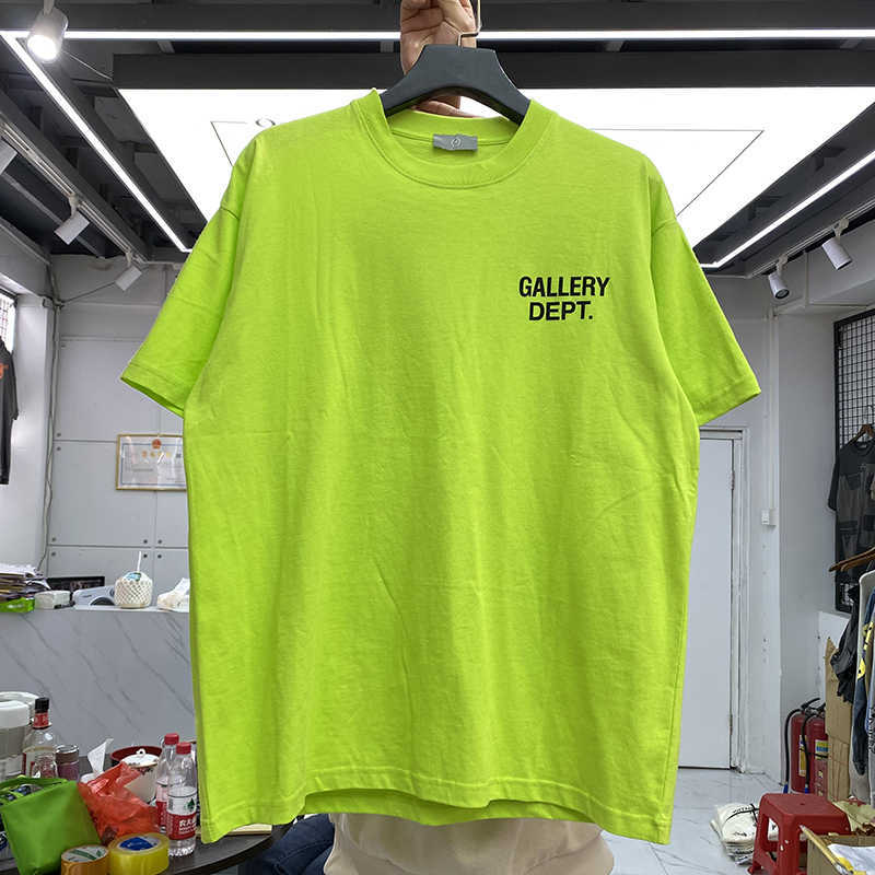 

Fashion Designer Clothing Tees Rock Tshirt Galleryes Depts FrontBack Lettered Printed Slogan High Street Loose Casual Vintage T-shirt Hip hop TShirts Sportswear, Fluorescent green