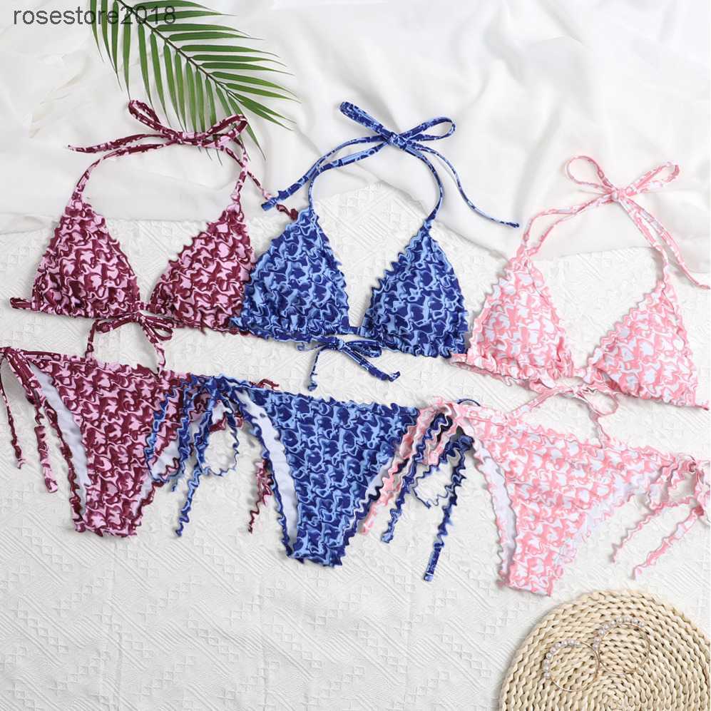 

2023 Designer Swimsuit womens Bikini Sets Swimwear D letter Printed Bathing Suits Summer Beach Wear Swimming Suit, Blue