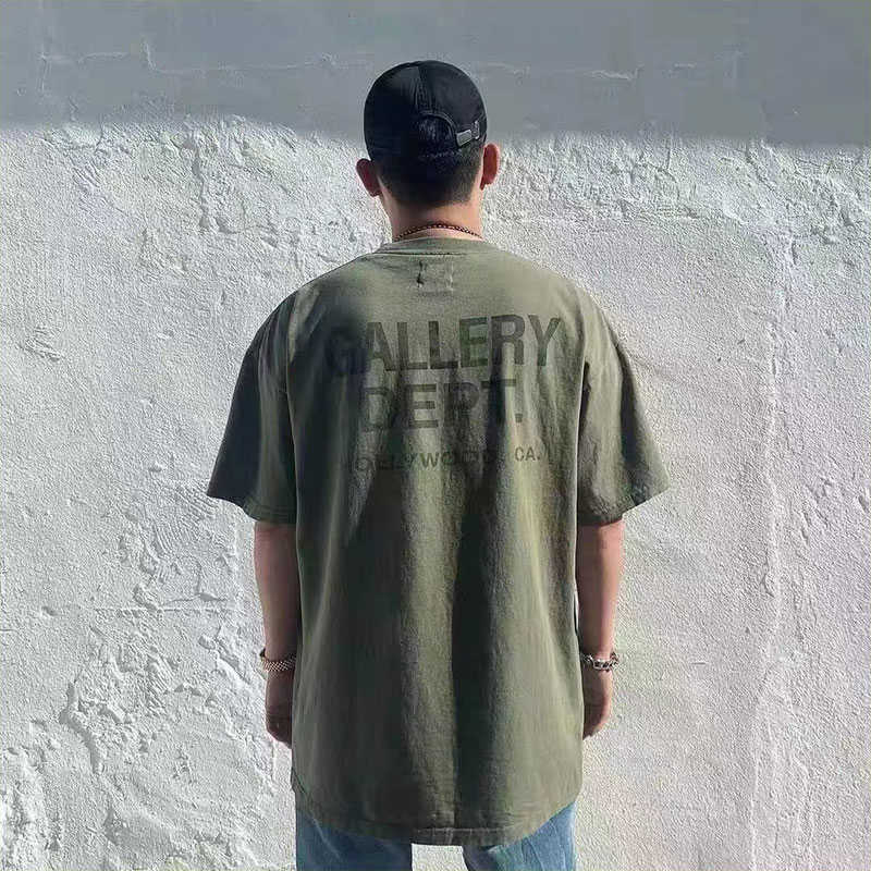 

Fashion Designer Clothing Tees Rock Tshirt Galleryes Depts Letter Printed Short Sleeve T-shirt High Street Washed Old Men's Same Style Half Sleeve Sportswear 23ss, Army green