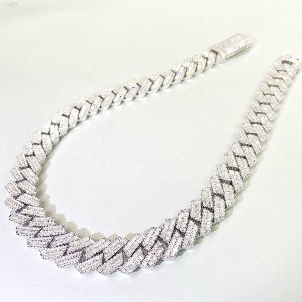

luxury double row baguette diamond 20mm moissanite cuban link chain mens lab diamond cuban chain 925 gold