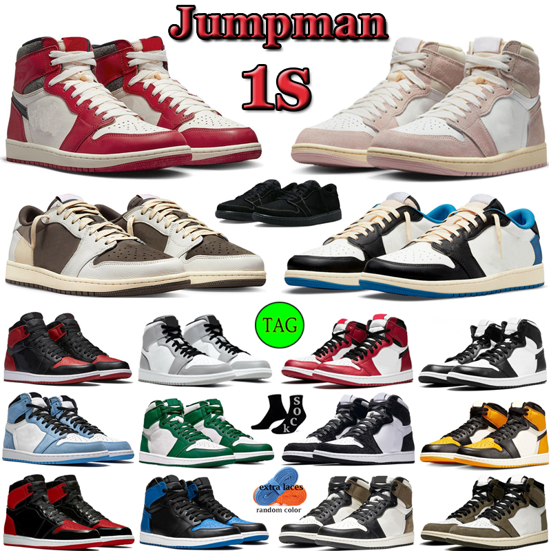 

Mens Basketball Shoes 1 Retro Chicago Lost and Found Jumpman 1s Travis Scotts retros UNC Washed Pink Dark Mocha Black Phantom Womens Sports Trainers EUR 36-47 with box, #27 shattered backboard
