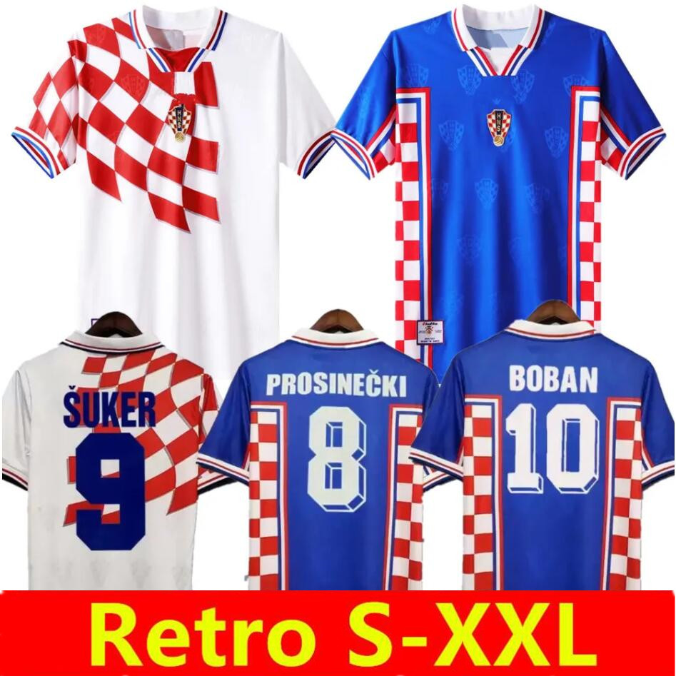 

1998 Home Away SUKER Retro jerseys Boban Croatia Soccer jerseys vintage classic maillot de foot Prosinecki SOLDO STIMAC TUDOR MATO BAJIC football shirt, 1998 away