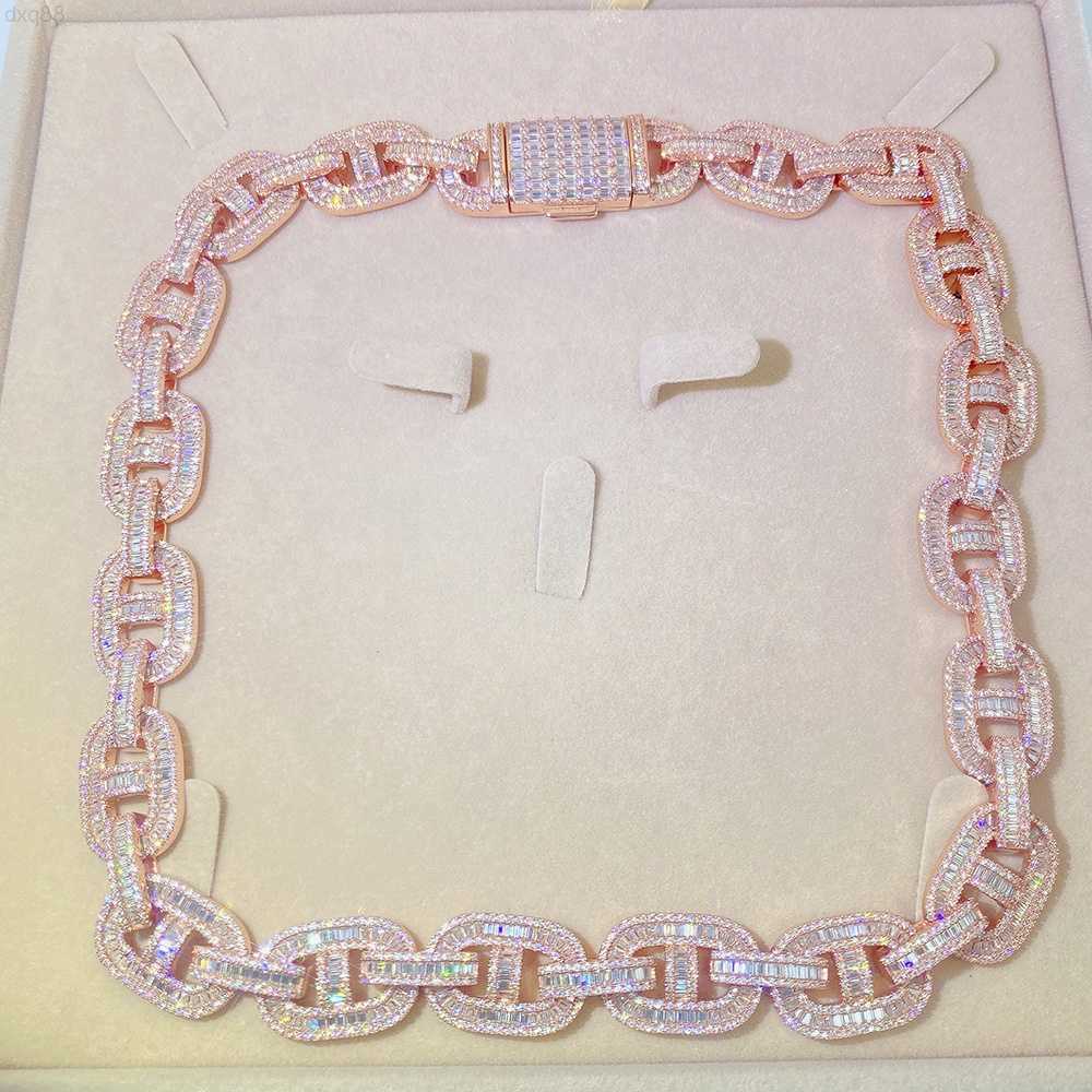 

Hip hop new style fashion baguette cut vvs moissanite 925 silver jewelry necklace men's cuban link chain