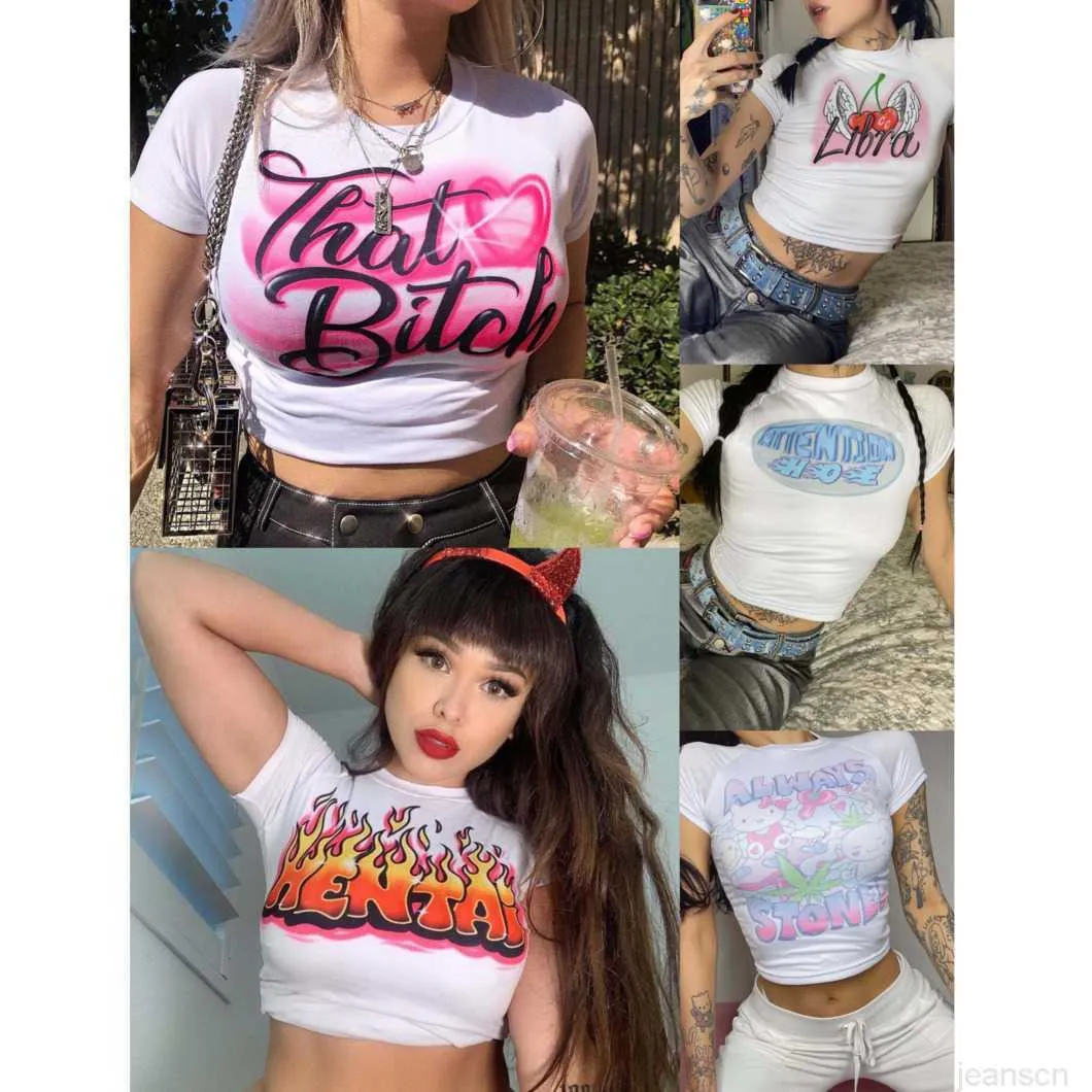 

women's Pure cotton t shirts InStyle summer new casual round neck T-shirt printed navel slim fit women's top tee 2023, Always