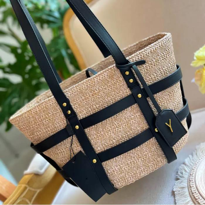 

23ss Luxury Beach Bags Women Designer Straw Plaited Rsaffia Two Colors Woven Casual Summer Beach Large capacity Handbags Shopping bags, Black