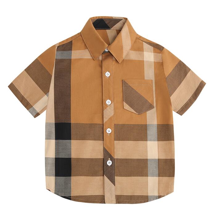 

Lovely Baby Boys Summer Plaid Shirts With Pocket Kids Short Sleeve Shirt Cotton Children Turn-Down Collar Shirt Child Soft Breathable Tops Tees, As picture