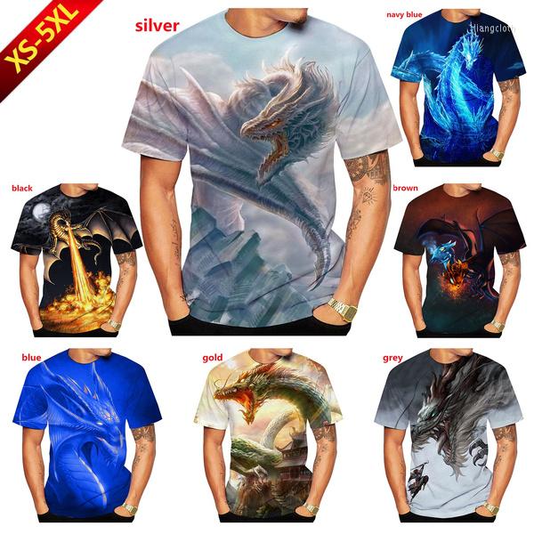 

Men's T Shirts Men Fashion Cool 3D Dragon Printed Women Casual Animal T-shirt Top, Black