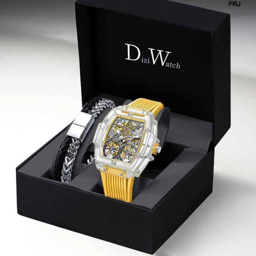 

Milles Watches Richads Mile Watch Richards Miller Swiss Mens Fully Automatic Hollow Out Mechanical Tourbillon Student Fashion Frj Frj, Transparent white and yellow