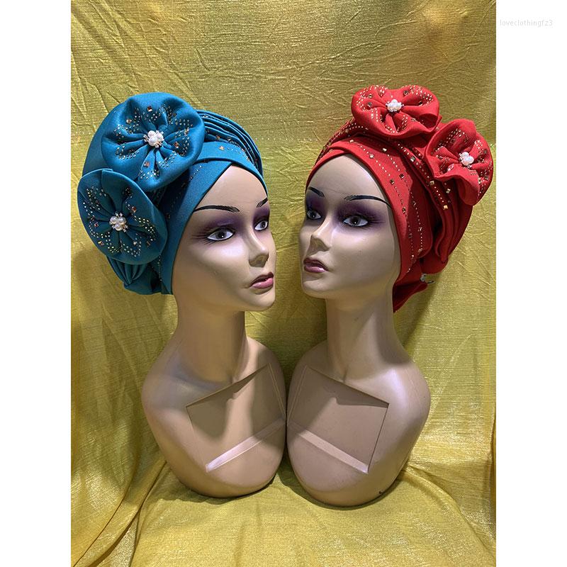 

Ethnic Clothing Est Elegant Turban Hats Women Flower Cap Beaded Stones For India Hat Head Wrap Ready Headband Girl Hair Accessories Lady